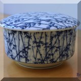 P16. Round Asian porcelain blue and white covered box. - $10 
